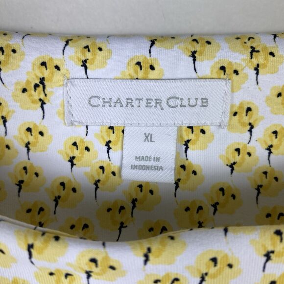Charter Club Top XL Butter Yellow Floral  Stretch Modest Church Work Blouse - Picture 8 of 11